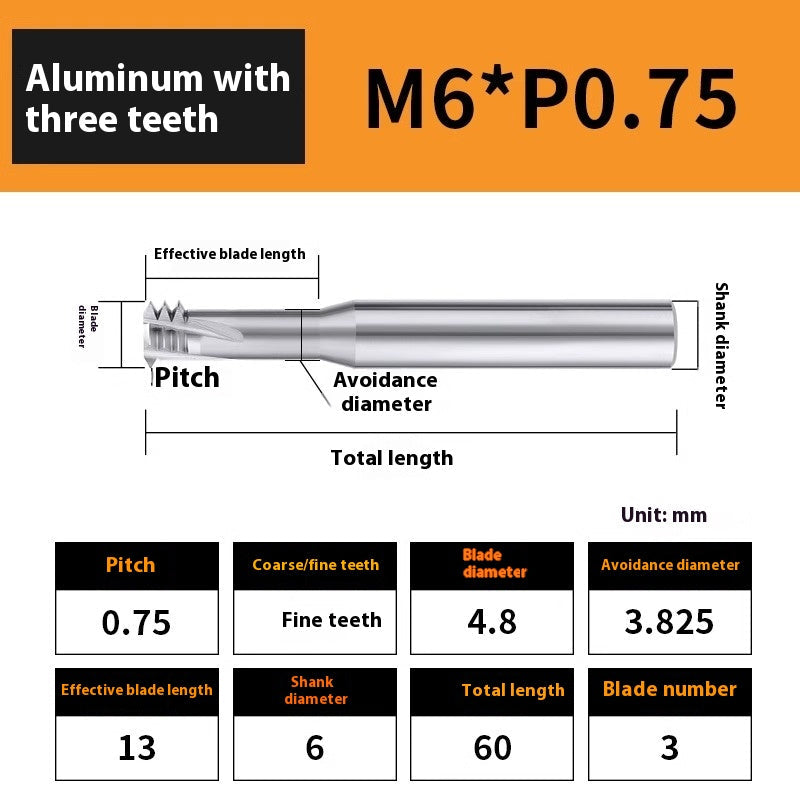 2135-65° aluminum with colorful thread milling cutter lengthened single tooth three-tooth full thread machining center tungsten carbide milling cutter M3M4M5 Shandong Denso Pricision Tools Co.,Ltd.
